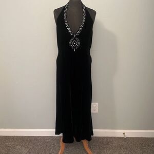 Eliza J New York Women's Black Low Back Embellished Velvet Halter Evening Dress